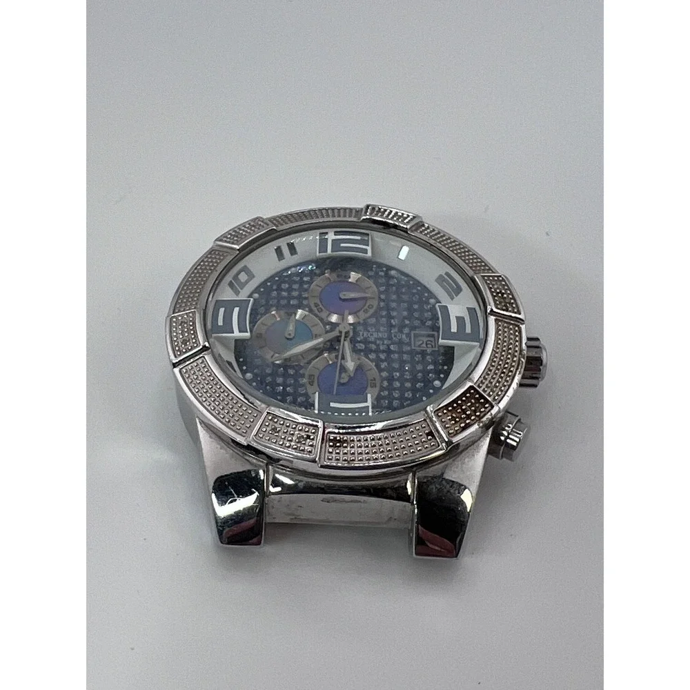 Techno Com‎ KC Mens Chronograph Watch Stainless Steel Rhinestone Accents NO BAND